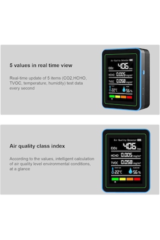 Aek-tech 5'li Co2,hcho,tvoc,sıcaklık,nem Dedektör Taşınabilir Ev