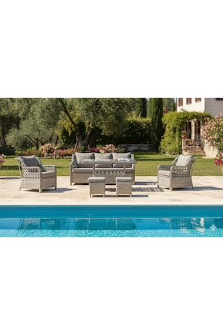 Lüks Rattan Oturma Ve Yemek Seti 7 Kişilik - Bahçe/balkon Gri