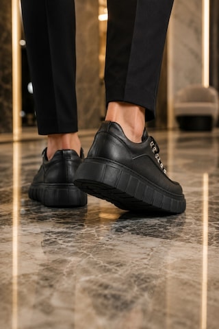 Mevese Duolc Bağcıklı Cilt Erkek Günlük Rahat Taban Sneaker Ayakkabı - Siyah