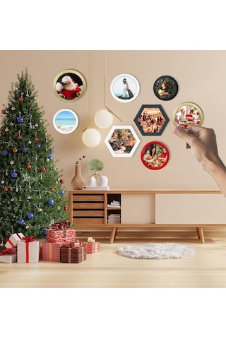 Geekyou Ahşap Altıgen Duvar Çerçevesi Seti - 2 Adet, Ev Ofis Dekorasyonu, Kolay Kurulum, Anı Fotoğrafları İçin Dayanıklı Ahşap Mdf Malzeme