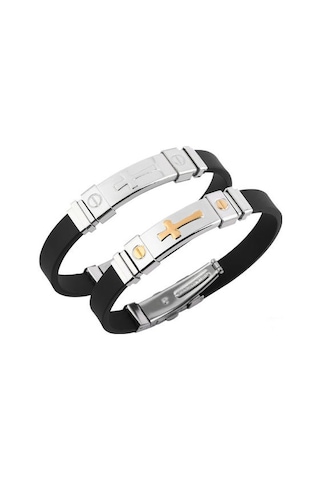 2 Adet / Grup İsa Hıristiyan Erkek Bilezik Çapraz Vida Silikon Bilezik Altın - Gümüş