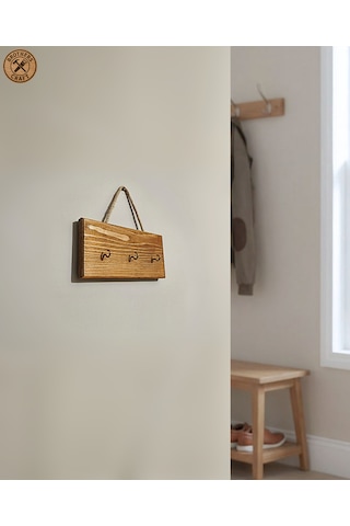 Ahşap Duvar Askılığı Halatlı Rustik Dekoratif Anahtar Askılığı 3 Kancalı / 3 Renk Brothers Craft Kestane