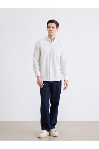 Lcwaıkıkı Classic Bej Regular Fit Armürlü Erkek Gömlek