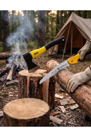 Lexroo Fiber Saplı Balta Ve Katlanabilir Testere Seti Kamp Outdoor Bahçe Odun Kesme Ağaç Budama