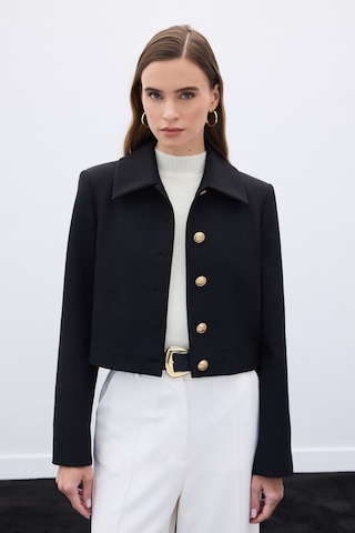 Sateen Düğmeli Kısa Ceket - Siyah-136589 Siyah