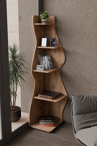 Wave 5 Raflı Dekoratif Kitaplık Dosya Rafı 180 Cm Kitaplık Çam