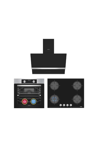 Simfer 10 Fonksiyon Airfry Plus Inox 3'lü Ankastre Set (8210 Fırın + 3653 Ocak + 8738 Davlumbaz)