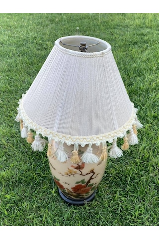 Gül Motifli Antika Porselen Abajur 70 CM