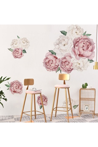 Qingmipy Şık Pembe Çiçekli Kendinden Yapışkanlı Duvar Sticker - Su Geçirmez Ve Çıkarılabilir Dekor 60x45 Cm Açık Pembe