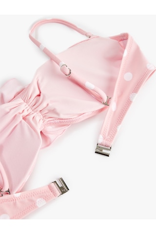 Koton Koton X Sibil Çetinkaya - Gül Aplike Detaylı Bandeau Puantiyeli Bikini Üstü Pembe Desenli 6sak10243mm