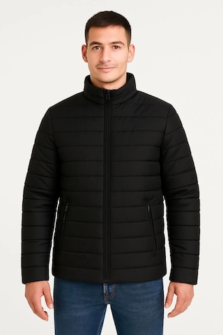 Erkek Bomber Mont Ceket Su İtici Kumaş, Kapitone Astarlı, Fermuarlı, Kışlık - Siyah Siyah