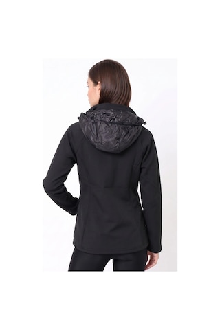 CEMO Kapüşonlu Softshell Kollu Şişme Kadın Mont Siyah