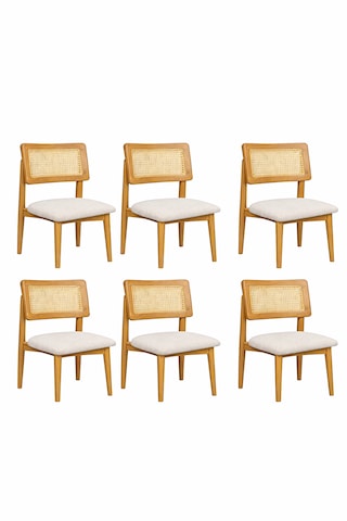 Hasır Sandalye İskandinav Tasarım 6 Lı Set Meşe