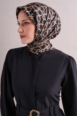 Armine İpek Eşarp 2027 Kış - 9638-06 Siyah Sarı Twill