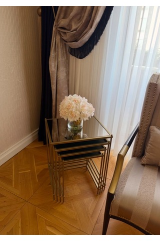 Elegant Model 4lü Metal Zigon Sehpa Ayna Yüzey Mat Gold