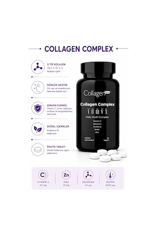 Collagen Forte Platinum 5 Tip Kolajen Vitamin ve Mineral İçeren Takviye Gıda 500 MG 90 Tablet