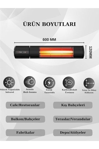 Hottable Classic Plus 2000 W Su Geçirmez Uzaktan Kumandalı Isı Kademeli Infrared Dış Ortam Isıtıcı