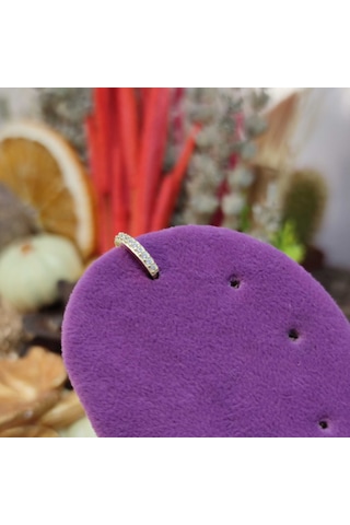 8 Mm Taşlı Halka Gümüş Küpe Tek - Altın Sarı Beyaz