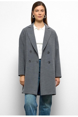 Olcay Desenli Astarlı Oversize Kruvaze Kaban Gri 3095