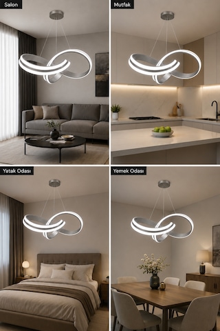 AvizeGO Arona Led Sarkıt Avize Beyaz Işık Gri