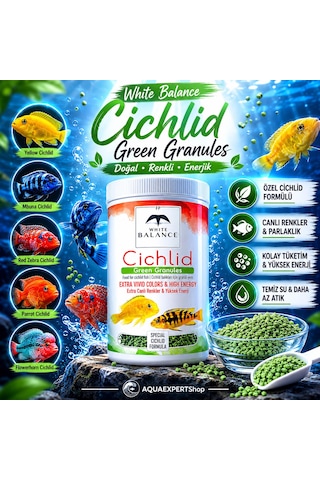 White Balance Cichlid Green Granules - Cichlid Balıkları İçin Özel Formül - Besleyici Ve Renk Canlandırıcı İçerik - 100 Ml