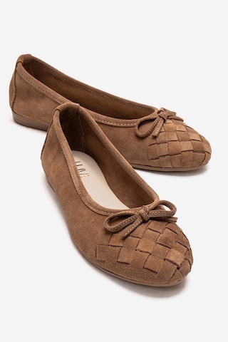 Luvishoes 03 Toprak Süet Hakiki Deri Kadın Babet Ayakkabı