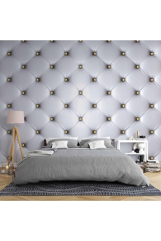 3 Boyutlu Beyaz Deri Görünümlü Duvar Kağıdı Baskı 1 M²