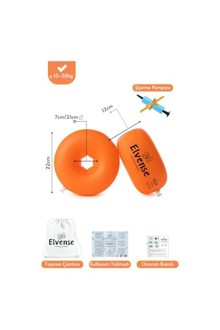Elvense Çocuk Yüzme Kolluğu Seti 10-30 Kg Pompalı + Taşıma Çantalı Turuncu