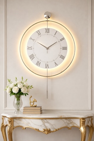 Gümüş - Royal Kadran Exclusive - Pilli Led - 3 Pil İle Gelir - Metal Duvar Saati
