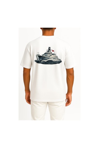 Bahriyeli Collection Oversize Tcg Kınalıada F-514 Cep Ve Sırt Tasarımlı Unisex T-shirt Beyaz