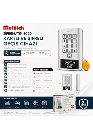 Multitek Kartlı Ve Şifreli Giriş Cihazı Ip67 Su Geçirmez, 6000 Kullanıcı Kapasiteli, Metal Gövde Geçiş Kontrol Ünitesi 12-24v