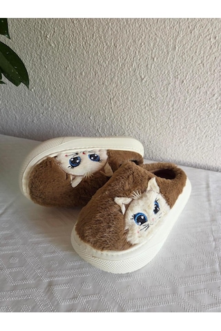 Kadın Kedili Peluş Rahat Ev Terliği 25bnt133 Kahverengi