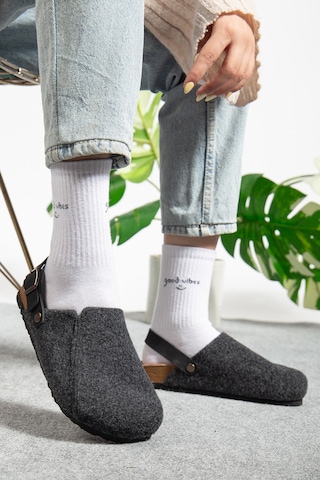 Polomia Comfort Kadın Mantar Taban Eva Kışlık Önü Kapalı Keçe Sabo Outdoor Günlük Rahat Ev Sandalet Flat Terlik Siyah