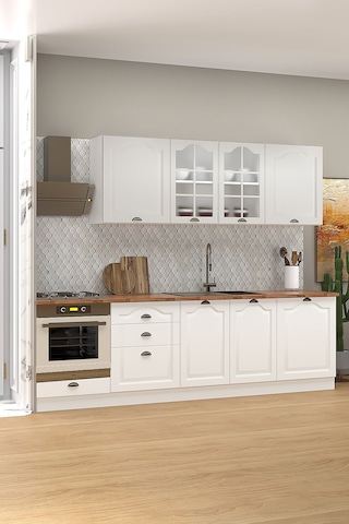 270 Cm Greena White Tezgahlı %100 Mdf Hazır Mutfak Dolabı Beyaz