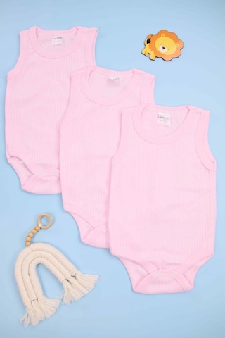 Fitilli Pembe 3'lü Bebek Çıtçıtlı Body/zıbın Pempe