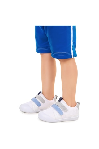 Kiko Kids Textile Cırtlı Erkek Bebek Spor Ayakkabı Beyaz - Mavi