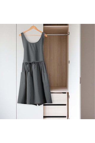 Homyl Pamuklu Mutfak Önlüğü Şef Makinede Yıkanabilir Kolsuz Gri