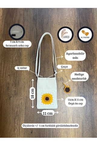 Aksesuarsepeti El Yapımı Cepli, Ayarlanabilir Askılı, Telefon Çantası Krem