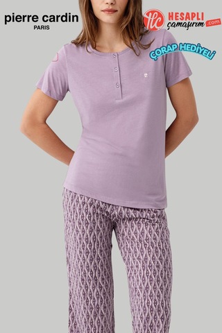 Pierre Cardin Paris Premium Kadınbüyük Beden Modal Pamuklu Rahat Kalıp Kısa Kollu Kapri Pijama Takım Lila