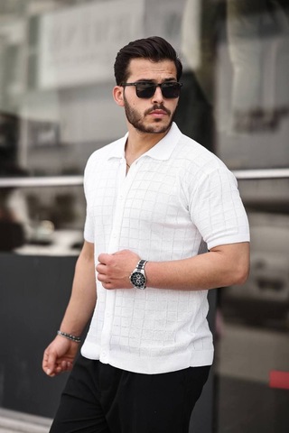 Tex Republic Erkek Beyaz Örme Kumaş Gömlek Beyaz