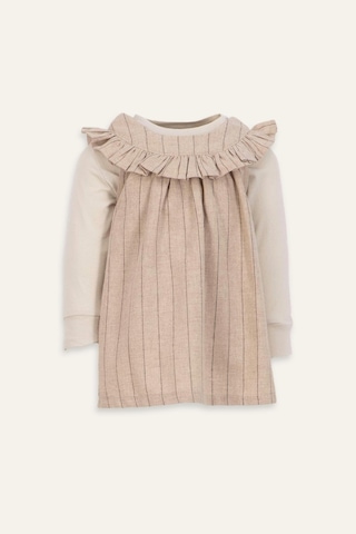 Kız Bebek Yakası Fırfırlı Elbise Ve Bluz Takım - Bej Bej