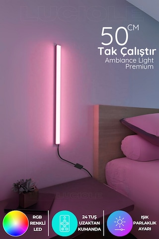 Rgb Led Lamba - Uzaktan Kumandalı, 50cm Renkli Işık Çubuğu Yatak Üstü & Salon Için