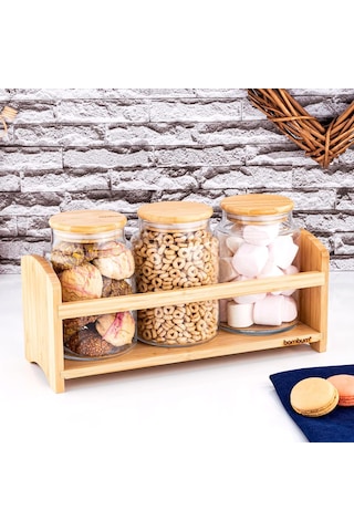 Lexroo Bench Standlı 4 Parça Küçük Cam Baharat Takımı