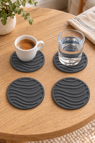 Rıpple Mini Dalga %100 Silikon Bardak Altlığı 8 Cm 4'lü Set Gri Çok Renkli