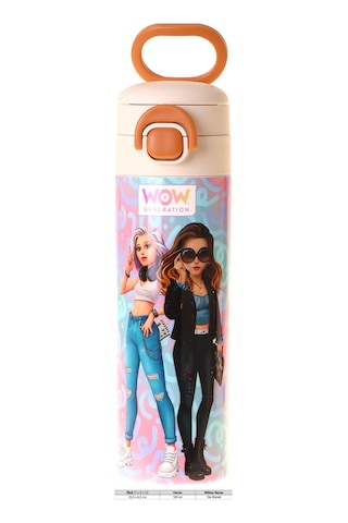 Wow Generation 520 Ml Wonderful Baskılı Pembe - Turkuaz Kız Çocuk Çelik Termos Matara Çift İçim Kilitli Kapak - W6072