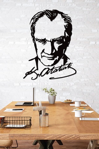 Gowpenart Atatürk İmzalı Portre Siyah Metal Duvar Tablosu