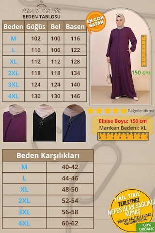 Kadin Buyuk Beden Ayrobin Ferace Fermuarlı ve Boydan Uzun 001