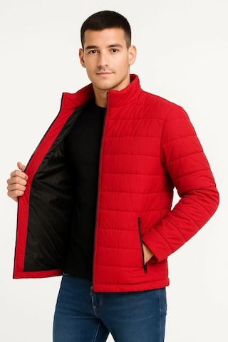 Erkek Bomber Mont Ceket Su İtici Kumaş, Kapitone Astarlı, Fermuarlı, Kışlık - Kırmızı Kırmızı