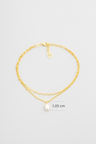 İnci Taşlı 18 Ayar Sarı Altın Kaplama 23 Cm Gümüş Minimal Hal Hal Sarı