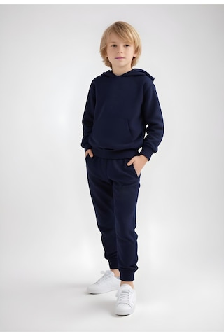 3 Lü Düz Baskısız Kanguru Cepli Kapüşonlu Erkek Çocuk Eşofman Takımı Çok Renkli